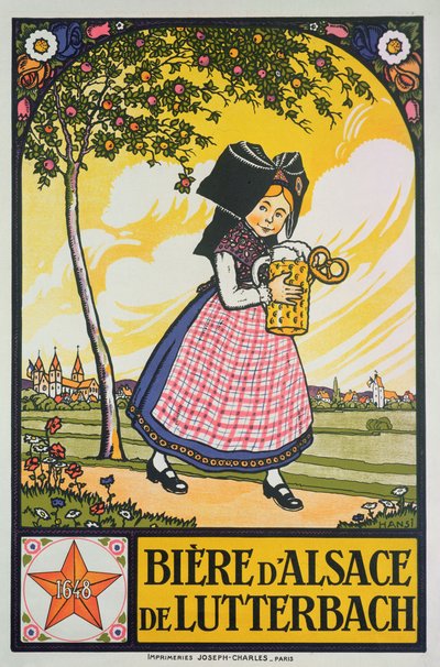 Plakat reklameøl fra Lutterbach, Alsace (farve litho) af Jean Jacques Waltz