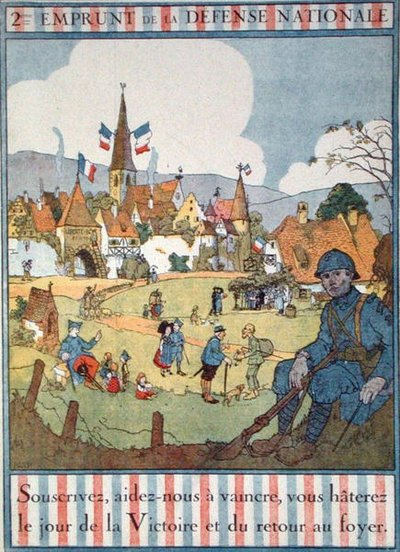 Plakat, der reklamerer for det andet nationale forsvarslån (farve litho) af Jean Jacques Waltz