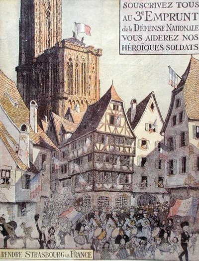 Plakat, der reklamerer for det tredje nationale forsvarslån, udstedt til fordel for Alsace, Første Verdenskrig af Jean Jacques Waltz