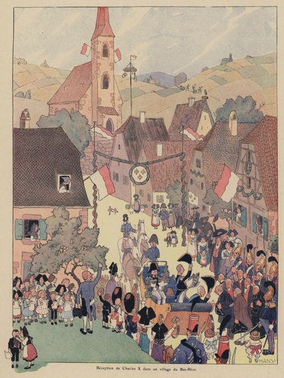 Modtagelse af kong Charles X af Frankrig i en landsby ved Bas Rhin, Alsace af Jean Jacques Waltz