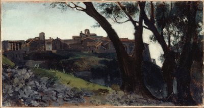 Italienische Landschaft. Dorf in der Dämmerung von Jean-Jacques Henner
