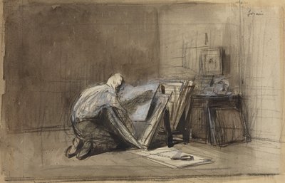 a) Trykkender (recto); b) Skitse af en trykkender (verso) af Jean-Louis Forain