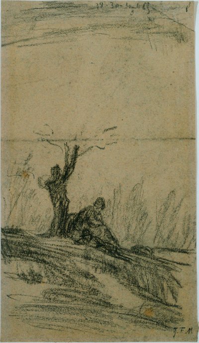 Figur siddende under et træ af Jean Francois Millet