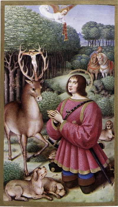 Saint Hubert - Miniature af Jean Bourdichon, faksimile af "" Hours of Anne de Bretagne"" af Jean (after) Bourdichon