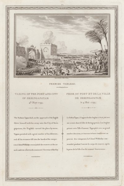 Tilfangetagelse af fortet og byen Seringapatnam af den britiske, fjerde Anglo-Mysore-krig, Indien af Jean (after) Duplessi Bertaux