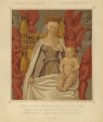 Agnes Sorel som Madonna Lactans (chromolitho) af Jean (after) Fouquet