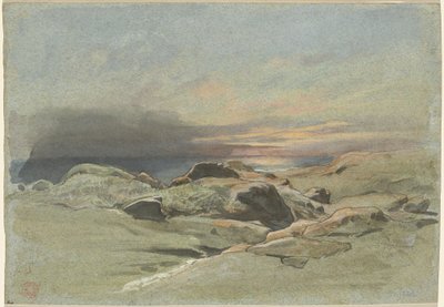 Solnedgang fra en klippekyst af Jean Achille Benouville