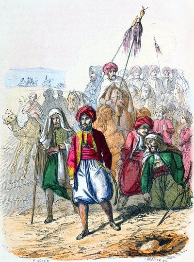 Ibrahim Pasha (1789-1848) til fods med sine tropper under felttoget mod wahhabitterne af Jean Adolphe Beauce