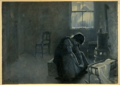 Det har været en hård vinter, pub. 1893 (farvelitografi) af Jean Alexandre Michel Andre Castaigne