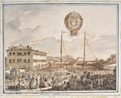 Aerostat indbygget i Aix. En ballon bygget i Aix en provence. Tegning af Jean Antoine Constantin dit Constantine d