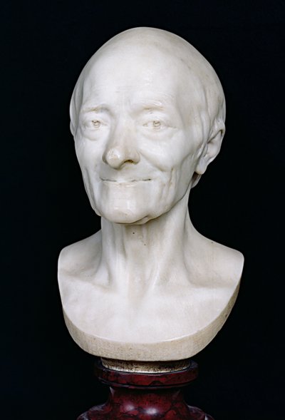 Buste af Voltaire (1694-1778) uden hans paryk, 1778 (marmor) af Jean Antoine Houdon