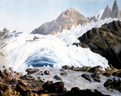 Chamonix: Arveyrons kilde, ca. 1800 (kobberstik) af Jean Antoine Linck