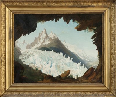 Udsigt over Alperne taget fra hvælvingen kaldet Chapeau of the Woods Glacier (olie på lærred) af Jean Antoine Linck