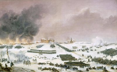 Kampagne for Preussen og Polen (1806-1807) - Simeon Jean Antoine Fort (1793-1861): Slaget ved Eylau, angreb på kirkegården 7. februar 1807, Musee de la Histoire de France, Chateau de Versailles af Jean Antoine Simeon Fort