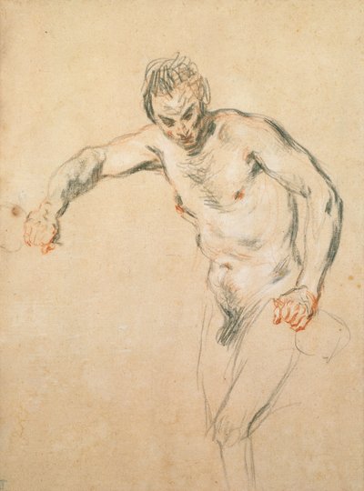 En satyr, der hælder vin, ca. 1716 (kridt på papir) af Jean Antoine Watteau