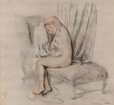 Nøgen kvinde fjerner sin kemi, ca 1717. af Jean Antoine Watteau