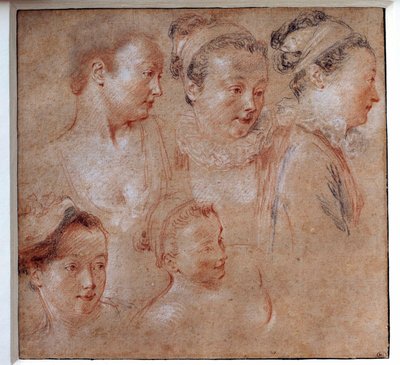 Fem frisurer af kvinder Tegning af Jean Antoine Watteau (1684-1721) 1713 Paris, Musee du Louvre af Jean Antoine Watteau