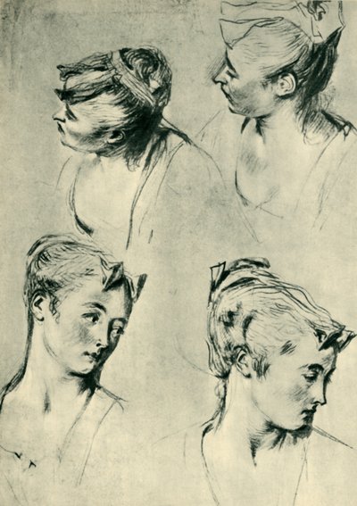 Fire undersøgelser af kvindelige hoveder, begyndelsen af det 18. århundrede, 1943. af Jean Antoine Watteau