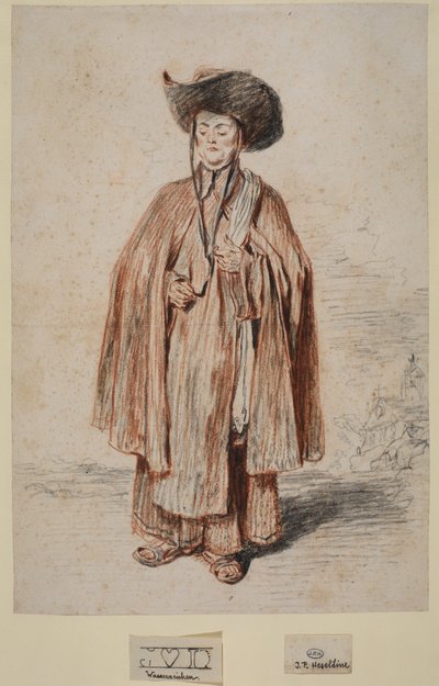 Friar, stående (grafit og kridt på papir) af Jean Antoine Watteau