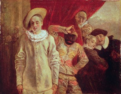 Harlekin, Pjerrot og Scapin, skuespillere fra Commedia dell