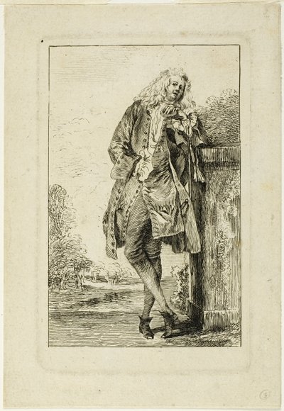 Stående mand lænet på albuen af Jean-Antoine Watteau