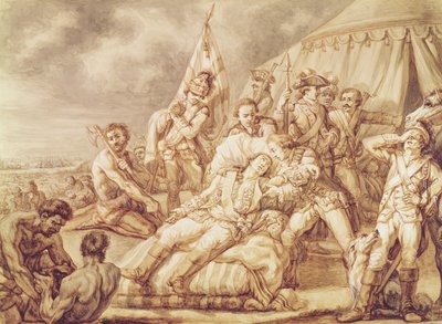 Marquis de Montcalm de Saint-Verans død (1712-59) (pen og blækvask med kropsfarve på papir) af Jean Antoine Watteau