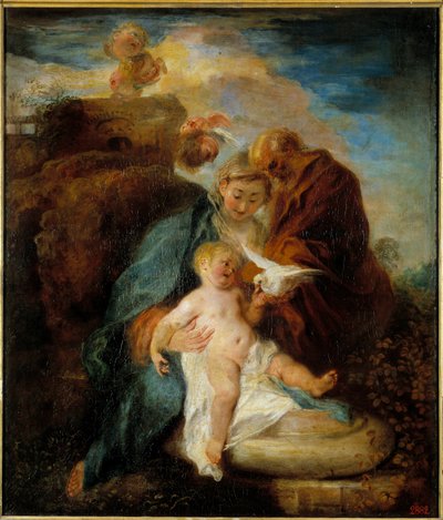 Den hellige familie, resten under flugten til Egypten Maleri af Jean Antoine Watteau (1684-1721) Sankt Petersborg fra det 18. århundrede, Eremitagemuseet af Jean Antoine Watteau