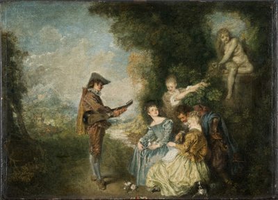 The Love Lesson (olie på panel) af Jean Antoine Watteau