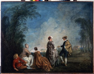 Et pinligt forslag. Maleri af Jean Antoine Watteau (1684-1721). Olie på lærred, 65 x 84,5 cm af Jean Antoine Watteau