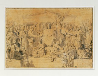 Apotheosis of Homer (blyant, pen, brunt blæk og brun lavering) af Jean Auguste Dominique Ingres