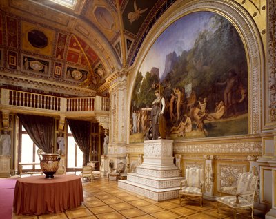 Chateau de Dampierre balsal med fresker af Ingres og kolossal statue af Minerva, Frankrig af Jean Auguste Dominique Ingres