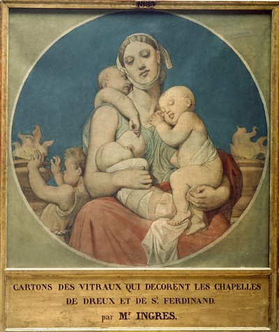 Design til de farvede glas i kapellet St Ferdinand i Paris (maleri) af Jean Auguste Dominique Ingres