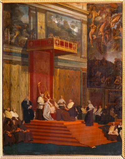 Pave Pius VII holder kapel. 1820 ... af Jean Auguste Dominique Ingres