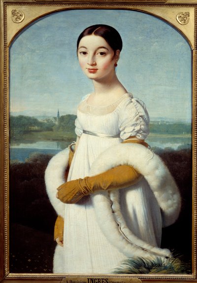 Portræt af Miss Caroline Riviere, den unge kvinde, er klædt i det første imperiums mode. Maleri af Jean Auguste Dominique Ingres (1780-1867) 1805 søn. 1x0,7 m - Portræt af Mademoiselle Caroline Riviere: Den unge kvinde er klædt i mode af Jean Auguste Dominique Ingres