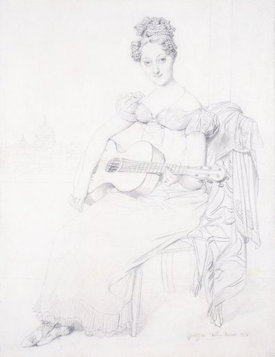 Portræt af Miss Elizabeth Keating, der spiller sin guitar, 1816 af Jean Auguste Dominique Ingres