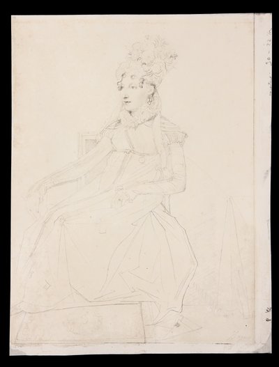 Portræt af dronning Caroline Murat (blyant på papir) af Jean Auguste Dominique Ingres