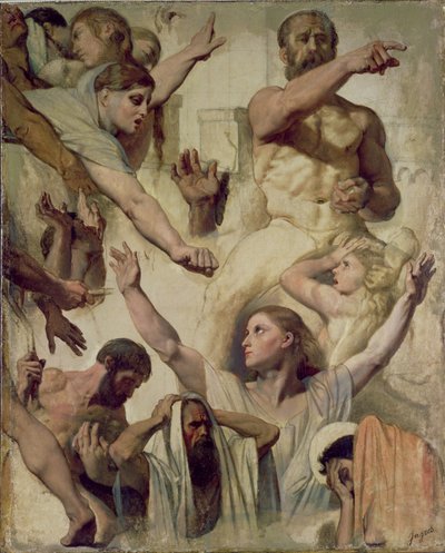 Studier til The Martyrdom of St. Symphorien (Saint, Mother and Proconsul), 1833 (olie over grafit & rødt kridt på lærred) af Jean Auguste Dominique Ingres