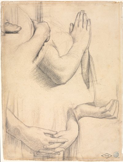 Studie af hænder af Jean Auguste Dominique Ingres