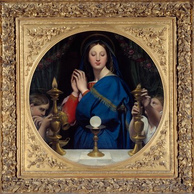 Jomfruen tilbeder værten. Maleri af Jean Auguste Dominique Ingres (1780-1867) af Jean Auguste Dominique Ingres