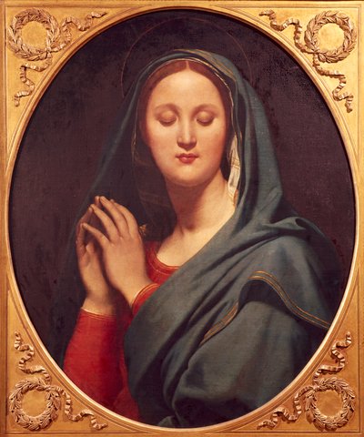 Virgin of Blue Veil af Jean Auguste Dominique Ingres (1780-1867), olie på lærred, 77x65 cm af Jean Auguste Dominique Ingres