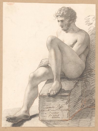 Siddende mand nøgen, set forfra (2. præmie 1808) af Jean Augustin Daiwaille