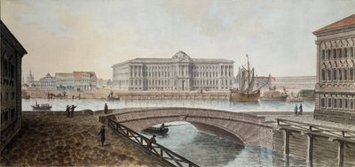 Udsigt over Kunstakademiet fra Neva i Sankt Petersborg - Værk af Jean Balthazard de la Traverse (anden halvdel af det 18. århundrede), akvarel og gouache på papir, slutningen af ​​1790, af Jean Balthazard de la Traverse