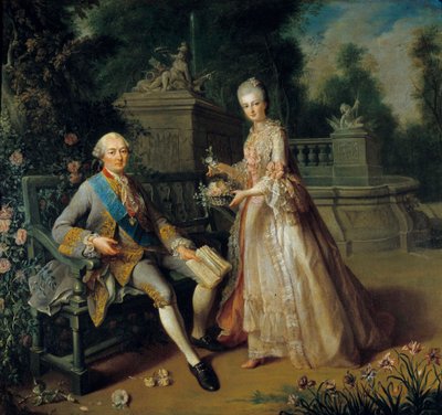 Louis Jean Marie de Bourbon, hertug af Penthievre (1725-1793) og hans datter Louise Adelaide (1753-1821), der blev hertuginde af Orleans og hustru til Louis Philippe II af Orleans dit Philippe Egalite (1747-1793) Maleri af Jean Baptiste Charpentier (1728 af Jean Baptiste Charpentier