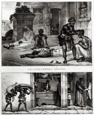 En sort kirurg; Forretning af en svinekødssælger (litho) (s/h foto) af Jean Baptiste (after) Debret