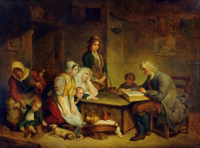 En far læser i Bibelen for sin familie af Jean Baptiste (after) Greuze