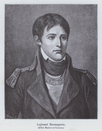 Napoleon Bonaparte som ung løjtnant af artilleri, c1785 (litho) af Jean Baptiste (after) Greuze
