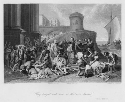 Kristus helbreder de syge, Matthæus XIV, 35 (gravering) af Jean Baptiste (after) Jouvenet