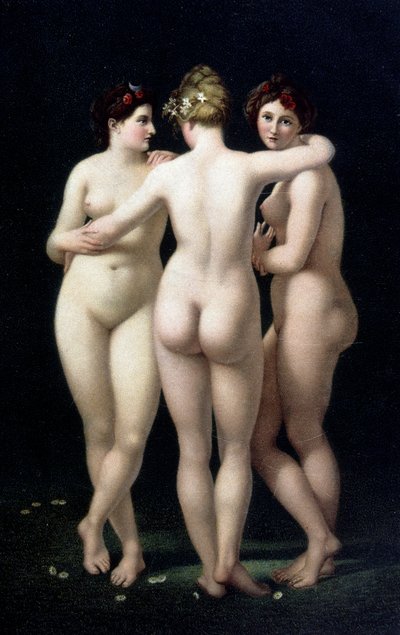 De tre nåder. Faksimile fra værket af Jean Baptiste Regnault (1754-1829) - postkort af Jean Baptiste (after) Regnault