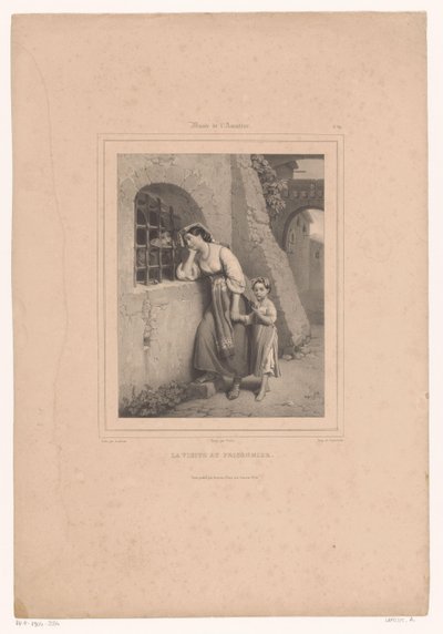 Kvinde og barn besøger en fange La visite au prisonnier (titel på objekt) Museum for kunstelskeren (serietitel) Musée de l