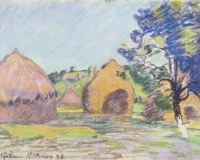 Høstakke ved Saint-Cheron (pastel på papir) af Jean Baptiste Armand Guillaumin